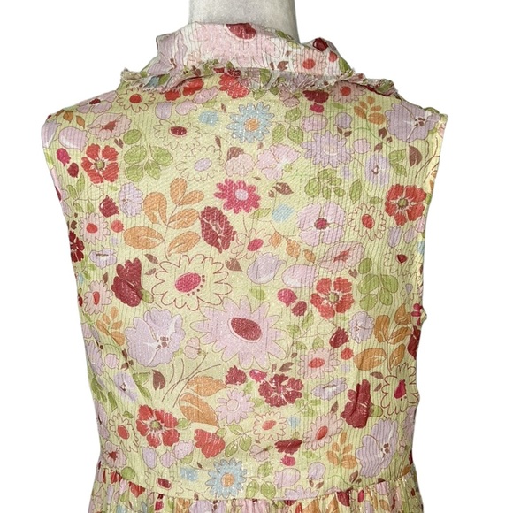 Manoush Floral Yellow Metallic Silver Pastel Ruffle Chiffon Midi Dress - 10 - Picture 11 of 16